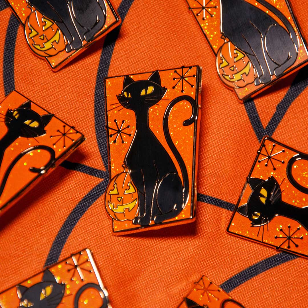 Mid-century Macabre Black Cat Enamel Pin