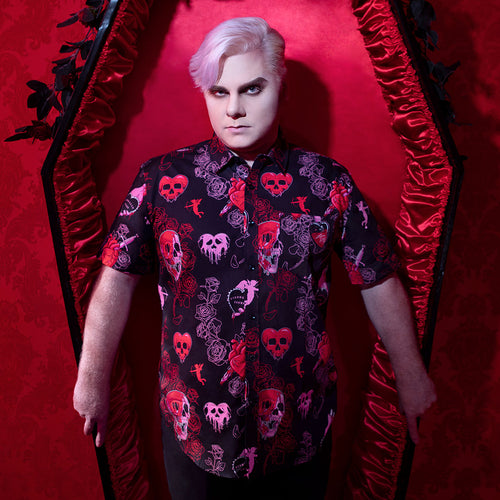 Bloody Valentine Casual Button-Down T-Shirt (Unisex) - Black Mast