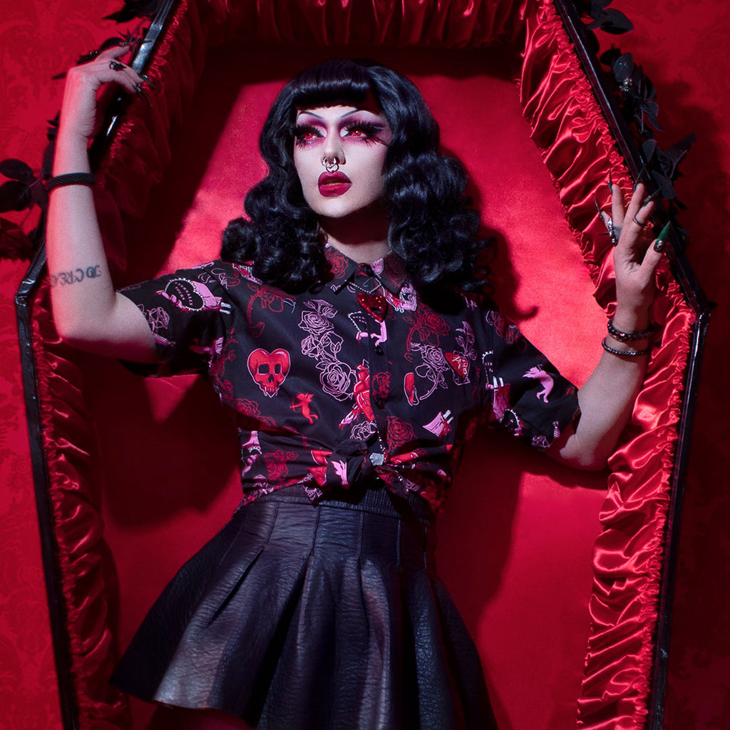 Bloody Valentine Casual Button-Down T-Shirt (Unisex) - Black Mast