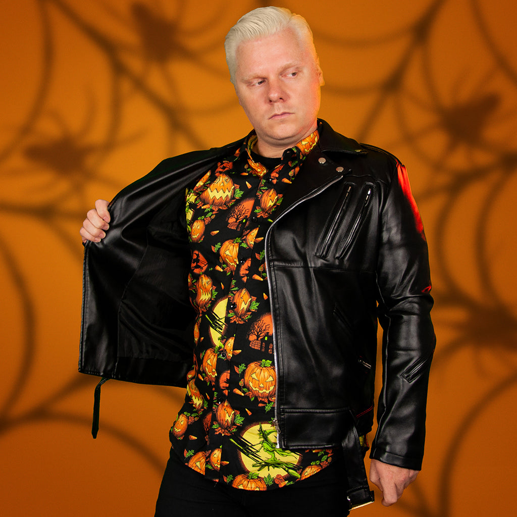 Hallow Haunts Casual Button-Down T-Shirt (Unisex) - Black Mast